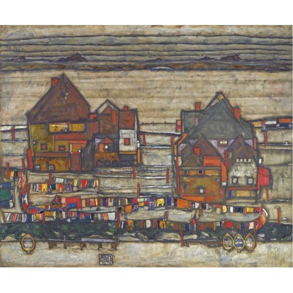 Egon Schiele, Häuser mit bunter Wäsche (Vorstadt II) (Houses with laundry (Suburb II))