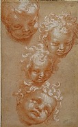 Study of Four Children’s Heads <br />Verso: Study of a Seated Bishop