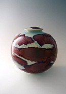 Large Globular Vase with Cover Copper Red with Opal Blue Celadon
