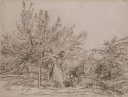 Charles François Daubigny - La Cueillette des Fruits (Works on Paper (Drawings, Watercolors etc.)) h: 44 x w: 58.5 cm / h: 17.3 x w: 23 in