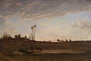 Théodore Rousseau - Soleil couchant, paysanne faisant boire une vache (Paintings) h: 42 x w: 63 cm / h: 16.5 x w: 24.8 in