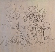 Théodore Rousseau - Etude pour un tableau (Works on Paper (Drawings, Watercolors etc.)) h: 12.7 x w: 13.5 cm / h: 5 x w: 5.3 in