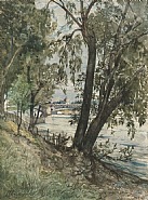 Henri Joseph Harpignies - Les berges de la Seine à Paris (Works on Paper (Drawings, Watercolors etc.)) h: 33.5 x w: 25 cm / h: 13.2 x w: 9.8 in