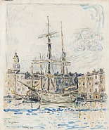 Paul Signac - Bateaux dans le port de Saint Tropez (Works on Paper (Drawings, Watercolors etc.)) h: 28.5 x w: 24 cm / h: 11.2 x w: 9.4 in