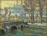 Henri Le Sidaner - La neige, Chartres (Paintings) h: 27 x w: 35 cm / h: 10.6 x w: 13.8 in