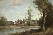 Paul Désiré Trouillebert - Vue de la Flêche (Paintings) h: 54 x w: 81.5 cm / h: 21.3 x w: 32.1 in