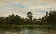 Charles François Daubigny - Bord de rivière (Paintings) h: 34.6 x w: 57 cm / h: 13.6 x w: 22.4 in