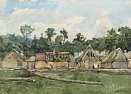 Henri Joseph Harpignies - Maisons à Oisême (Paintings) h: 25.5 x w: 35.5 cm / h: 10 x w: 14 in