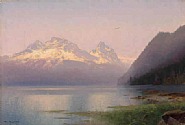 Hermann Herzog - Sunset (Paintings) h: 15 x w: 22 in / h: 38.1 x w: 55.9 cm