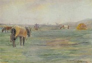 Frederick Carl Frieseke - Horse in Field (Holland) (Works on Paper (Drawings, Watercolors etc.)) h: 9.5 x w: 13.5 in / h: 24.1 x w: 34.3 cm
