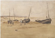 Frederick Carl Frieseke - Fishing Boats (Works on Paper (Drawings, Watercolors etc.)) h: 11.8 x w: 16.8 in / h: 30 x w: 42.7 cm