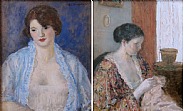 Frederick Carl Frieseke - Blue Negligée (front) / The Artist's Wife Sewing (verso) (Paintings) h: 24 x w: 19.8 in / h: 61 x w: 50.3 cm