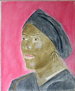 Craigie Aitchison - Portrait of Naaotwa with Black Headdress (Paintings) h: 12 x w: 10 in / h: 30.5 x w: 25.4 cm