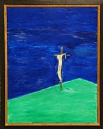 Craigie Aitchison - Crucifixion June (Paintings) h: 56 x w: 44 in / h: 142.2 x w: 111.8 cm