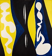 Ernst Wilhelm Nay - Gelb-Helioblau-Schwarz I / Yellow-Helioblue-Black I (Paintings) h: 162 x w: 150 cm / h: 63.8 x w: 59.1 in