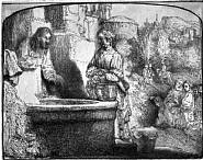Rembrandt van Rijn - Christ and the Woman of Samaria (Prints and Multiples) h: 4.8 x w: 6.2 in / h: 12.2 x w: 15.7 cm