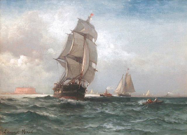  Edward Moran, Shipping Off Governor's Island, New York Harbor, circa 1870