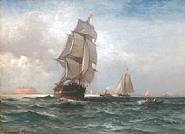 Edward Moran - Shipping Off Governor's Island, New York Harbor, circa 1870 (Paintings)