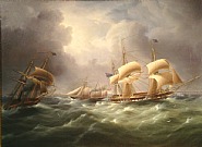 James Edward Buttersworth - American Steam Schooner Meets British Frigates Crossing the English Channel, From Dover to Ramsgate, off the Kent Shoreline (Paintings) h: 18 x w: 24 in / h: 45.7 x w: 61 cm