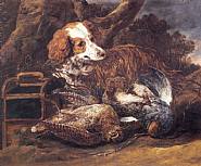 Jan Fyt - A Cocker Spaniel with a Dead Partridge and a Woodcock in a Landscape Setting (Paintings) h: 19.8 x w: 25.2 in / h: 50.3 x w: 64 cm
