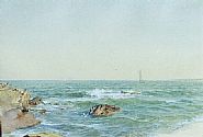 William Trost Richards - A Sunny Afternoon off Graycliff, Conanicut (Paintings) h: 7.2 x w: 10.5 in / h: 18.3 x w: 26.7 cm