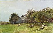 William Trost Richards - A Rhode Island Farmhouse (Paintings) h: 9.2 x w: 14.5 in / h: 23.4 x w: 36.8 cm
