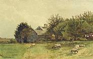 William Trost Richards - A Rhode Island Farmhouse (Paintings) h: 9.2 x w: 14.5 in / h: 23.4 x w: 36.8 cm