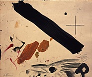 Antoni Tàpies - Franja negra i taques / Black Stripe and Spots (Works on Paper (Drawings, Watercolors etc.)) h: 42 x w: 50 cm / h: 16.5 x w: 19.7 in
