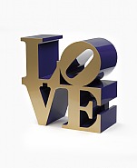 Robert Indiana - LOVE (Gold faces Blue sides) (Sculptures) h: 18 x w: 18 x d: 9 in / h: 45.7 x w: 45.7 x d: 22.9 cm