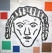 Donald Baechler - Abstract Painting with Head (Paintings) h: 48 x w: 48 in / h: 121.9 x w: 121.9 cm