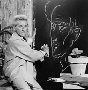 Lucien Clergue - Jean Cocteau and His Self Portrait, 1959