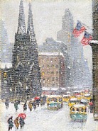 Guy Carleton Wiggins - Winter on 5th Avenue at St. Patrick’s (Paintings) h: 19 x w: 9 in / h: 48.3 x w: 22.9 cm