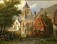 Willem Koekkoek - <i>Dutch Town Scene with Figures</i> (Paintings)