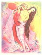 Marc Chagall - Arabian Nights, Plate 4 'Disrobing her with his own hand, the king looked upon her body and saw it as if it were a silvern ingot... ', 1948