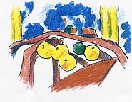 Tom Wesselmann - Study for Sunset Nude with Matisse Apples on Pink Tablecloth (Works on Paper (Drawings, Watercolors etc.)) h: 3.6 x w: 5.4 in / h: 9.1 x w: 13.7 cm
