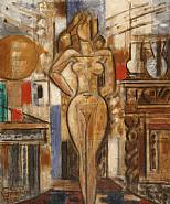 Marcel Gromaire - Nu debout, meuble et cuivre (Paintings) h: 65 x w: 54 cm / h: 25.6 x w: 21.3 in