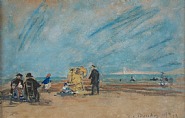 Eugène Louis Boudin - Sur la plage de Trouville (Works on Paper (Drawings, Watercolors etc.)) h: 19.5 x w: 29 cm / h: 7.7 x w: 11.4 in