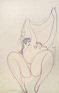 Gaston Lachaise - Nude Holding Scarf (Works on Paper (Drawings, Watercolors etc.)) h: 17 x w: 12 in / h: 43.2 x w: 30.5 cm