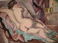 Emil Ganso - The Green Coverlet (Works on Paper (Drawings, Watercolors etc.)) h: 14.8 x w: 18.8 in / h: 37.6 x w: 47.8 cm