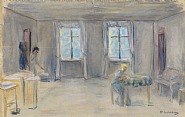 Max Liebermann - Gastzimmer--Dekorentwurf zum IV. Akt von Gerhart Hauptmanns Drama Gabriel Schillings Flucht (Works on Paper (Drawings, Watercolors etc.)) h: 31.3 x w: 49.8 cm / h: 12.3 x w: 19.6 in