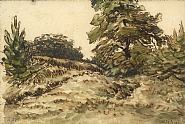 Jean François Millet - Chemin montant, environs de Vichy (Works on Paper (Drawings, Watercolors etc.)) h: 11.4 x w: 16.5 cm / h: 4.5 x w: 6.5 in