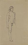 Max Klinger - Nude Youth. Peparatory Drawing for the Etching 'Integer Vitae' (Works on Paper (Drawings, Watercolors etc.)) h: 19.5 x w: 12.4 in / h: 49.5 x w: 31.5 cm
