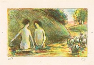 Camille Pissarro - BAIGNEUSES GARDEUSES D’OIES (Bathing Women Tending Geese) (Prints and Multiples) h: 4.8 x w: 7 in / h: 12.2 x w: 17.8 cm