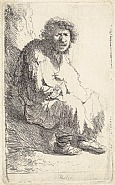 Rembrandt van Rijn - BEGGAR SEATED ON A BANK (Prints and Multiples) h: 4.6 x w: 2.8 in / h: 11.7 x w: 7.1 cm