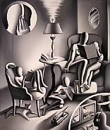Mark Kostabi - The Age of Useless Information (Paintings) h: 23.6 x w: 19.8 in / h: 59.9 x w: 50.3 cm