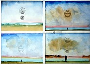 Saul Steinberg - Four Sunsets (Works on Paper (Drawings, Watercolors etc.)) h: 20 x w: 30 in / h: 50.8 x w: 76.2 cm