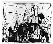 Lyonel Feininger - City on the Mountain - Mount St. Michel (Prints and Multiples) h: 17.4 x w: 19.6 in / h: 44.2 x w: 49.8 cm