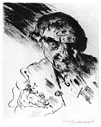 Lovis Corinth - 'Selbstbildnis, zeichnend' (Self-portrait, drawing) (Works on Paper (Drawings, Watercolors etc.)) h: 12.2 x w: 10.9 in / h: 31 x w: 27.7 cm