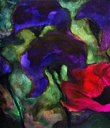 Violette Iris und roter Mohn