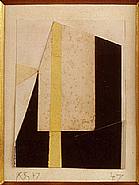 Kurt Schwitters - Untitled (Black, White, Gold) (Works on Paper (Drawings, Watercolors etc.)) h: 11.1 x w: 8.3 cm / h: 4.4 x w: 3.3 in